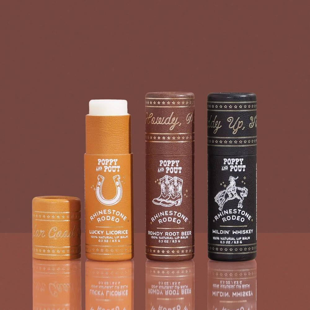 NEW POPPY & POUT lip balm trio gift set in rhinestone rodeo